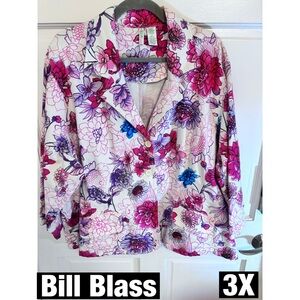 Bill Blass Women's Denim Floral Blazer - Pink and Purple 3X